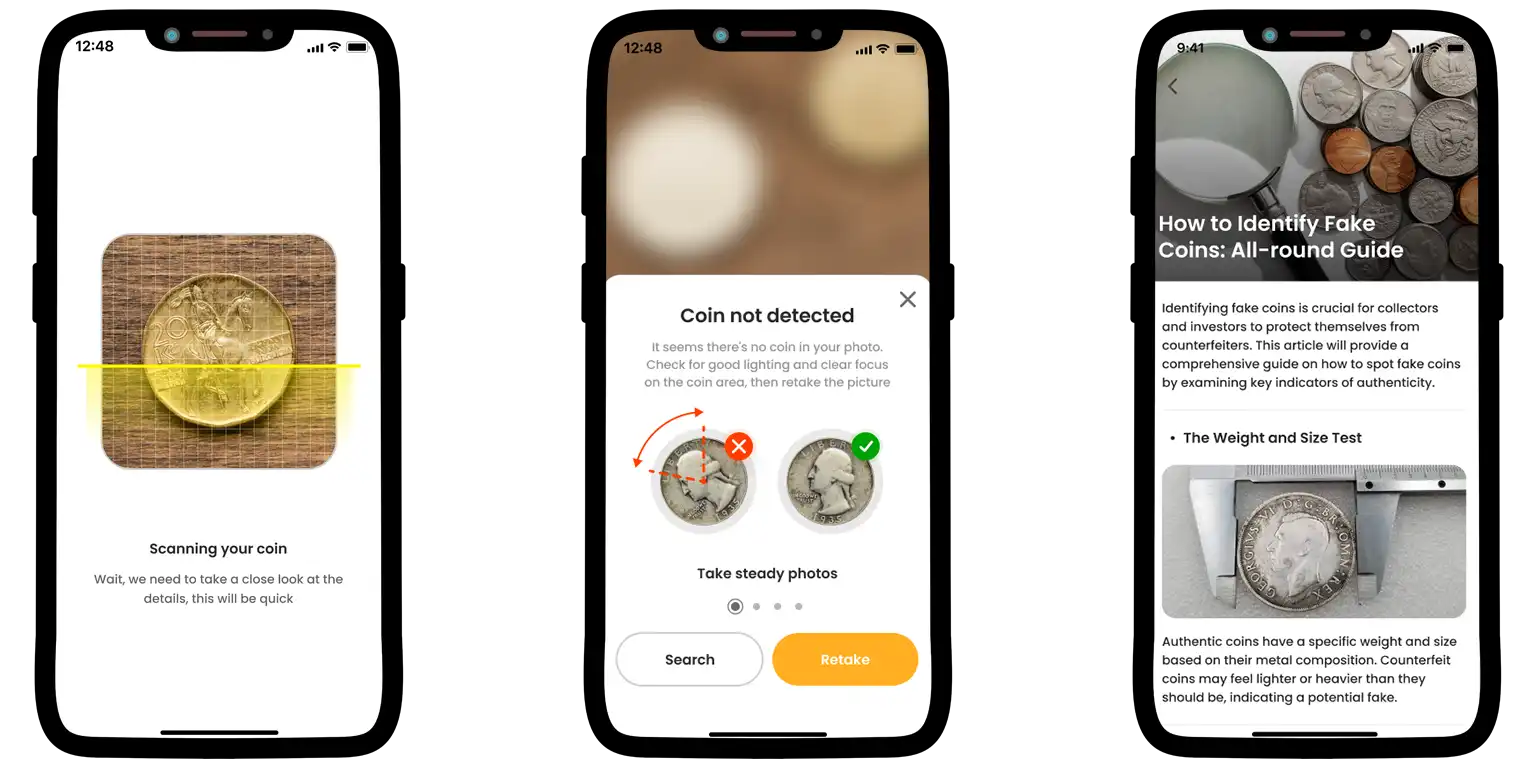 A part of Coin ID Scanner interface.